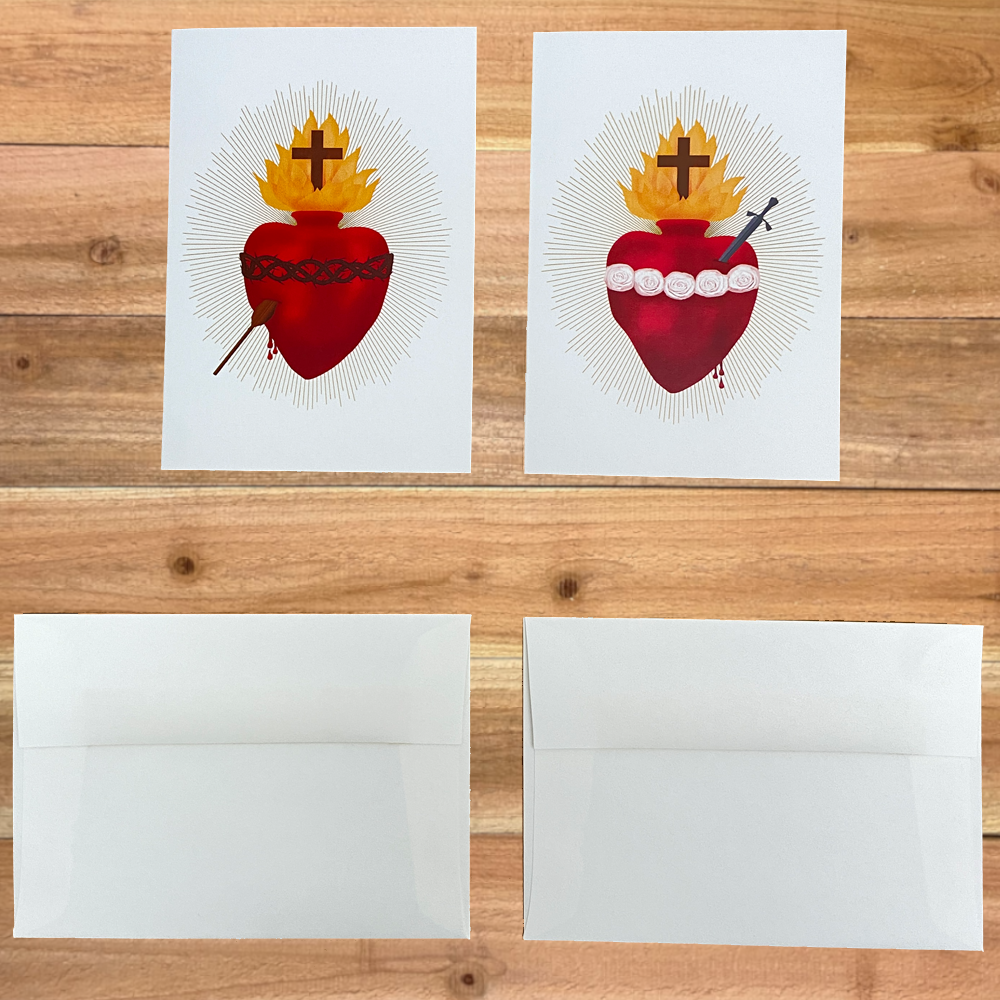 10-pack Notecards Sacred Heart of Jesus & Immaculate Heart of Mary Blank Inside 3.5x5 - Image 3